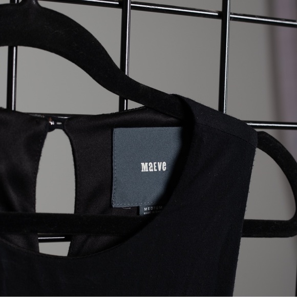 Maeve Black Ruched Side Slit Midi Dress Anthro M - Picture 4 of 5